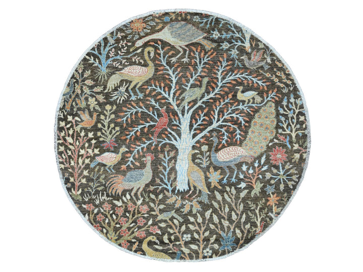 6'0" x 6'0" New Hand Knotted Grey Wool Round Oriental Rug - MOA10289982