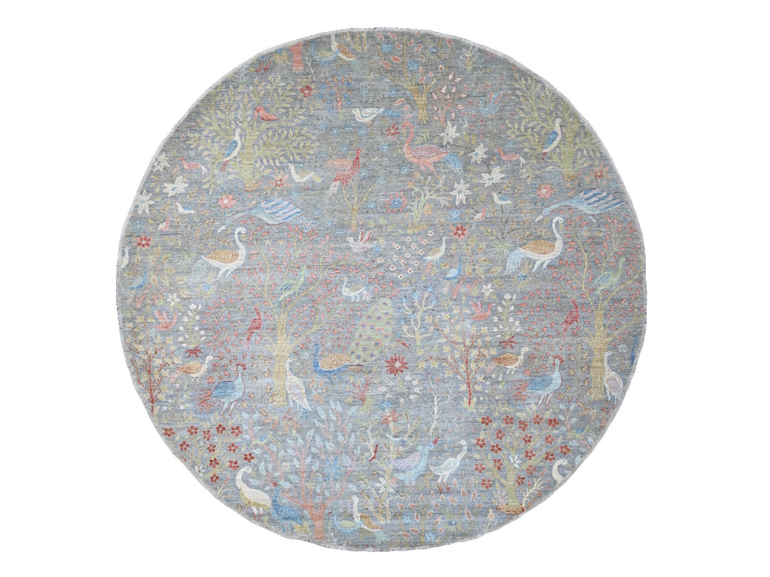 10'0" x 10'1" New Hand Knotted Grey Wool Round Oriental Rug - MOA10289983
