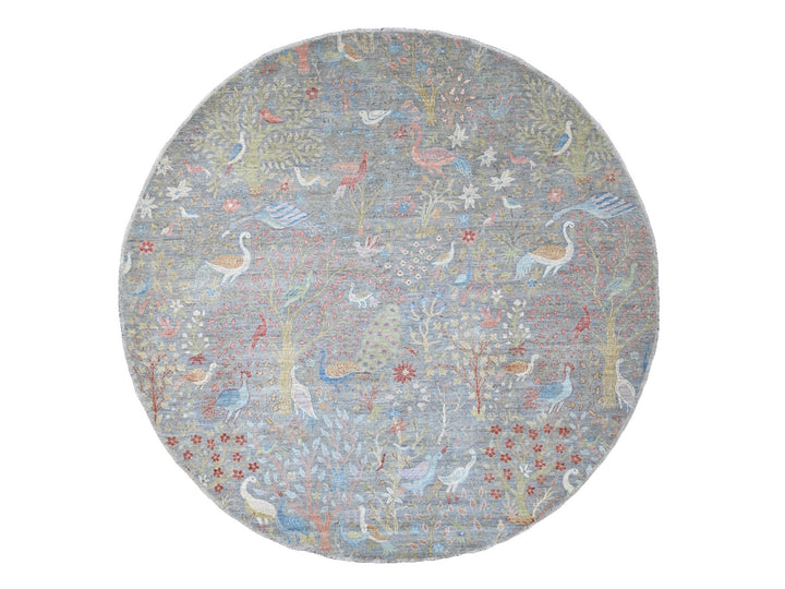 10'0" x 10'1" New Hand Knotted Grey Wool Round Oriental Rug - MOA10289983