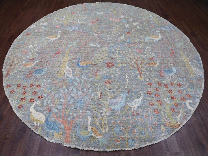 10'0" x 10'1" New Hand Knotted Grey Wool Round Oriental Rug - MOA10289983