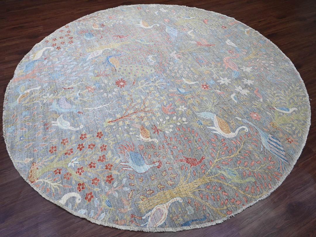 10'0" x 10'1" New Hand Knotted Grey Wool Round Oriental Rug - MOA10289983