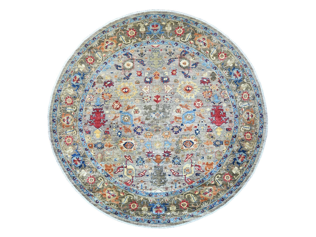 9'11" x 9'11" New Hand Knotted Grey Wool Round Oriental Rug - MOA10289984