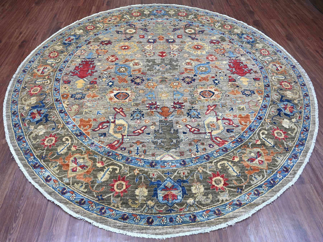 9'11" x 9'11" New Hand Knotted Grey Wool Round Oriental Rug - MOA10289984