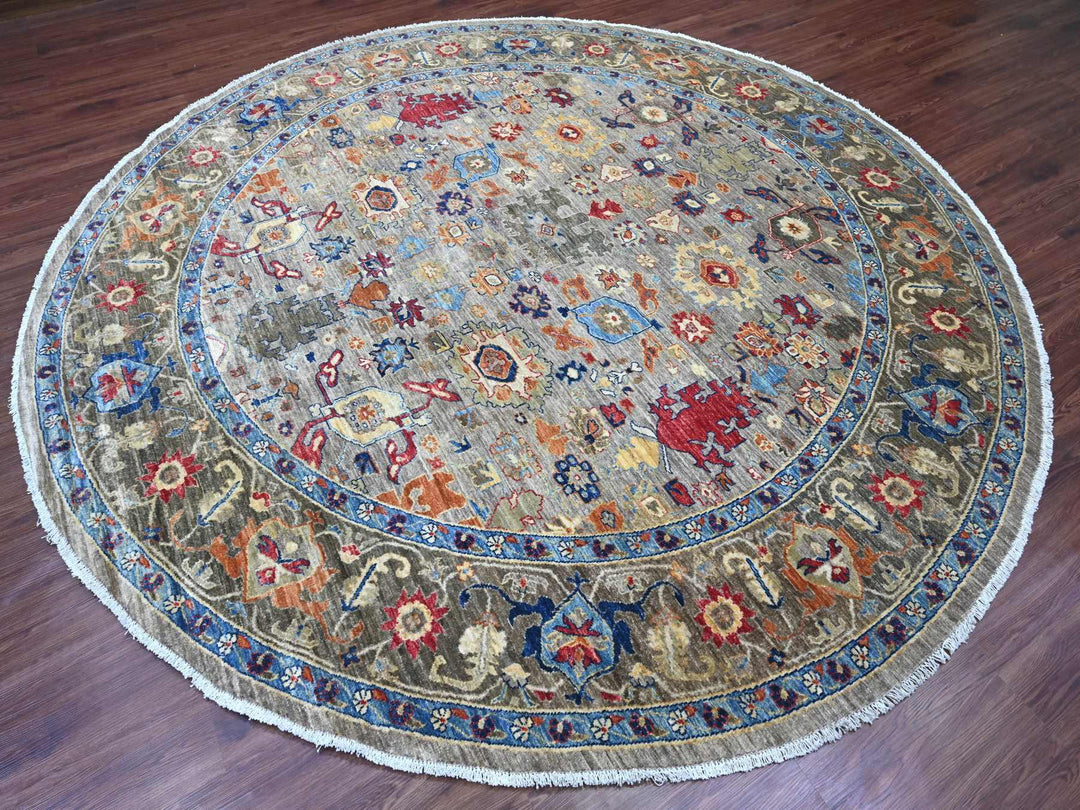 9'11" x 9'11" New Hand Knotted Grey Wool Round Oriental Rug - MOA10289984