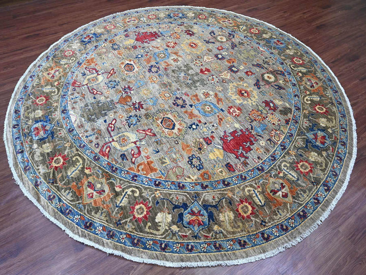 9'11" x 9'11" New Hand Knotted Grey Wool Round Oriental Rug - MOA10289984