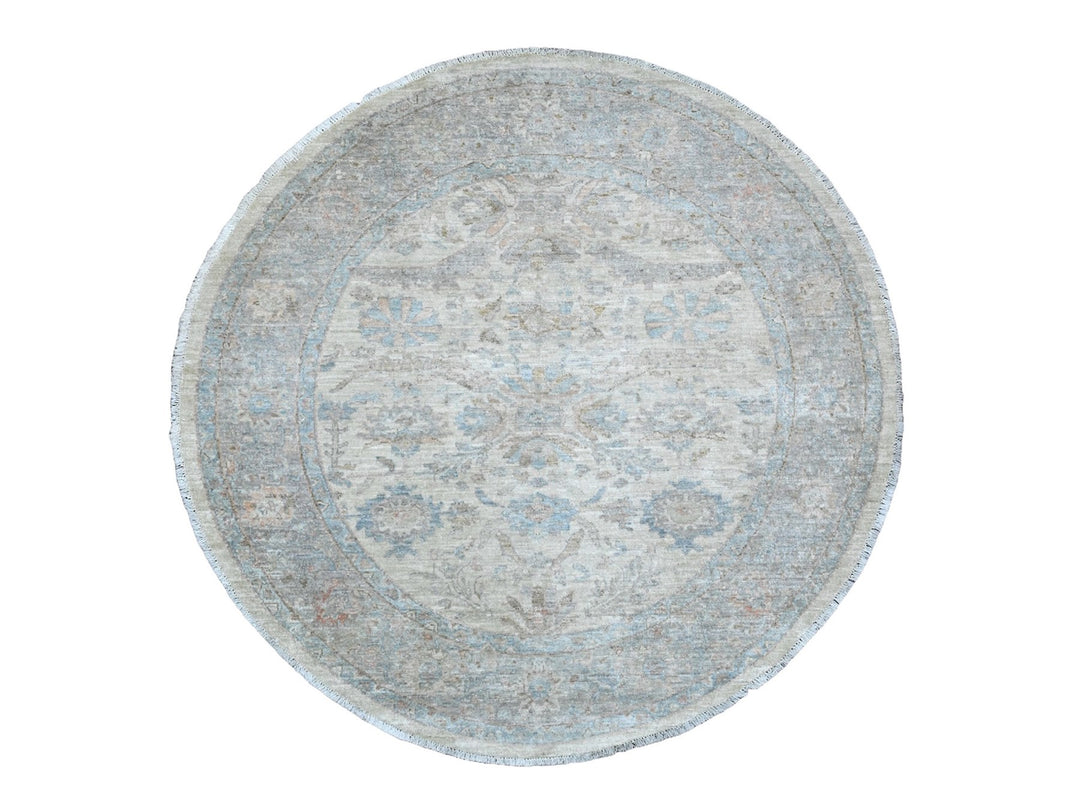 5'8" x 5'9" New Hand Knotted Ivory Wool Round Oriental Rug - MOA10289996