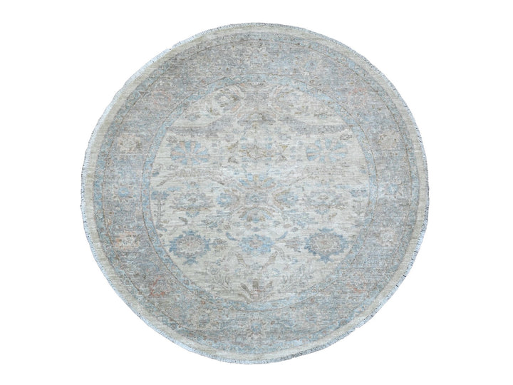 5'8" x 5'9" New Hand Knotted Ivory Wool Round Oriental Rug - MOA10289996