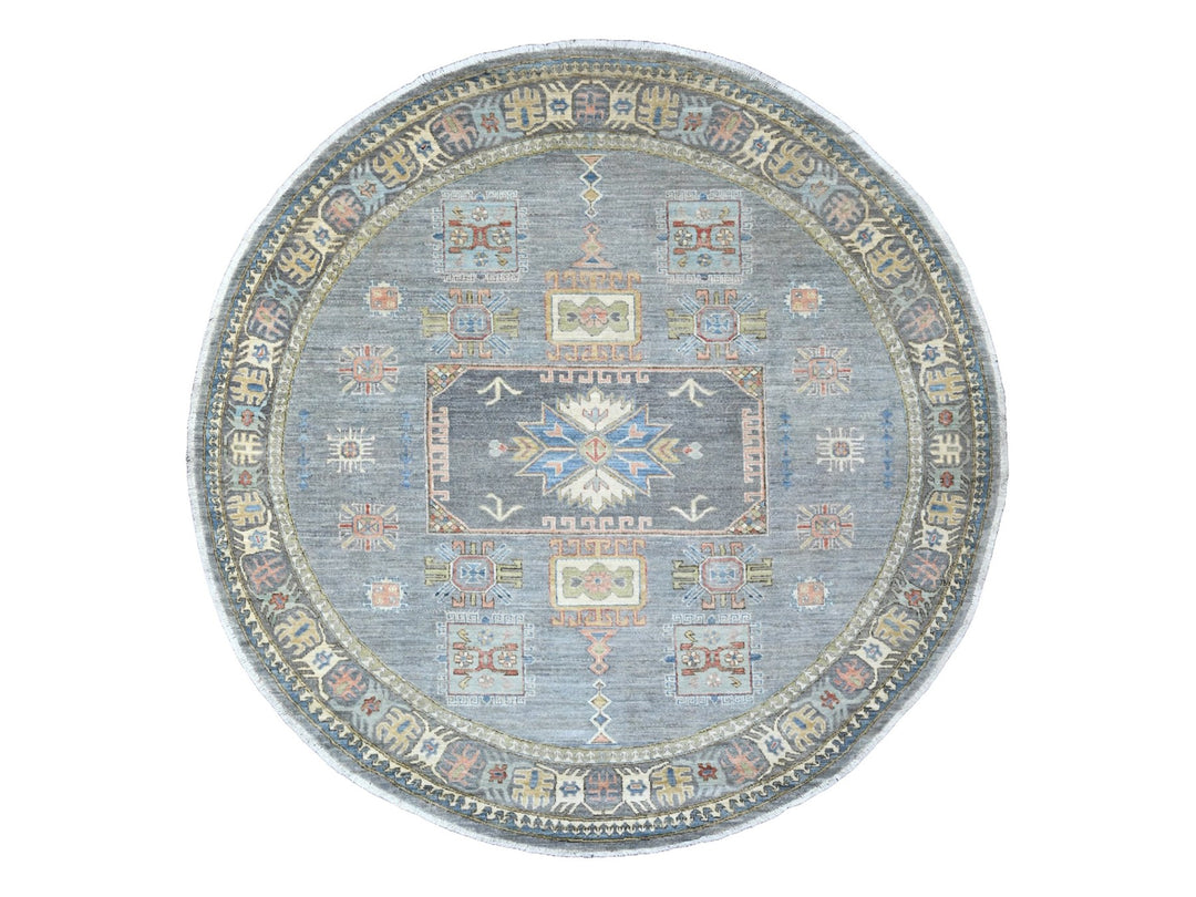 7'8" x 7'11" New Hand Knotted Grey Wool Round Oriental Rug - MOA10289997