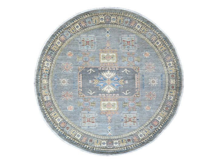 7'8" x 7'11" New Hand Knotted Grey Wool Round Oriental Rug - MOA10289997
