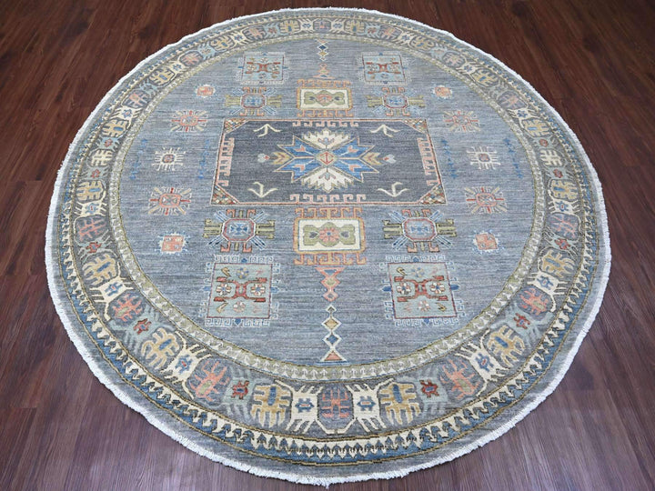 7'8" x 7'11" New Hand Knotted Grey Wool Round Oriental Rug - MOA10289997