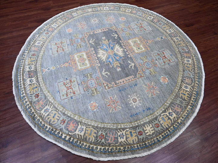 7'8" x 7'11" New Hand Knotted Grey Wool Round Oriental Rug - MOA10289997