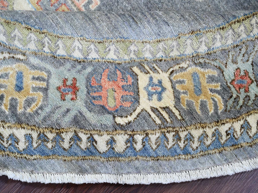 7'8" x 7'11" New Hand Knotted Grey Wool Round Oriental Rug - MOA10289997