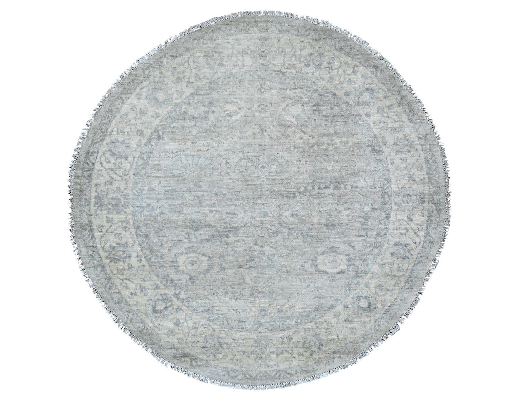 3'11" x 4'0" New Hand Knotted Grey Wool Round Oriental Rug - MOA10289998