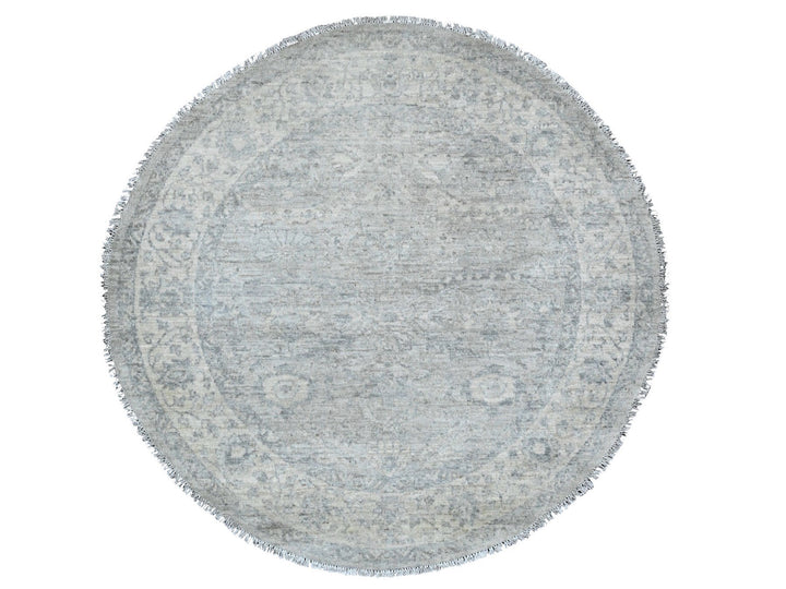 3'11" x 4'0" New Hand Knotted Grey Wool Round Oriental Rug - MOA10289998