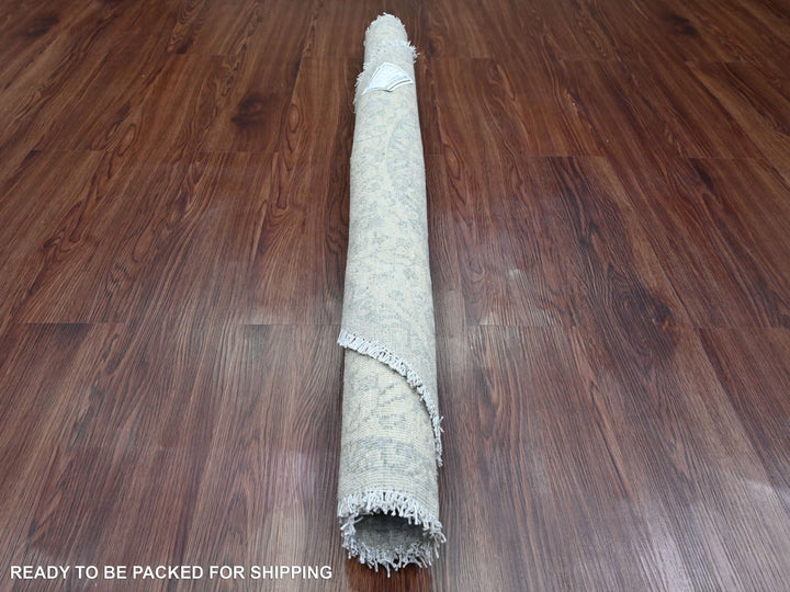 3'11" x 4'0" New Hand Knotted Grey Wool Round Oriental Rug - MOA10289998