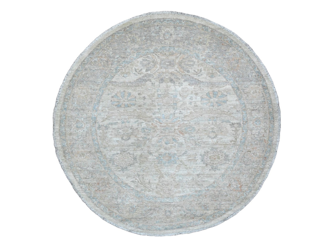 5'8" x 5'9" New Hand Knotted Ivory Wool Round Oriental Rug - MOA10289999