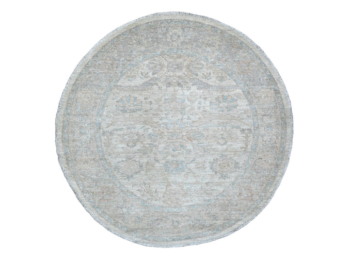 5'8" x 5'9" New Hand Knotted Ivory Wool Round Oriental Rug - MOA10289999