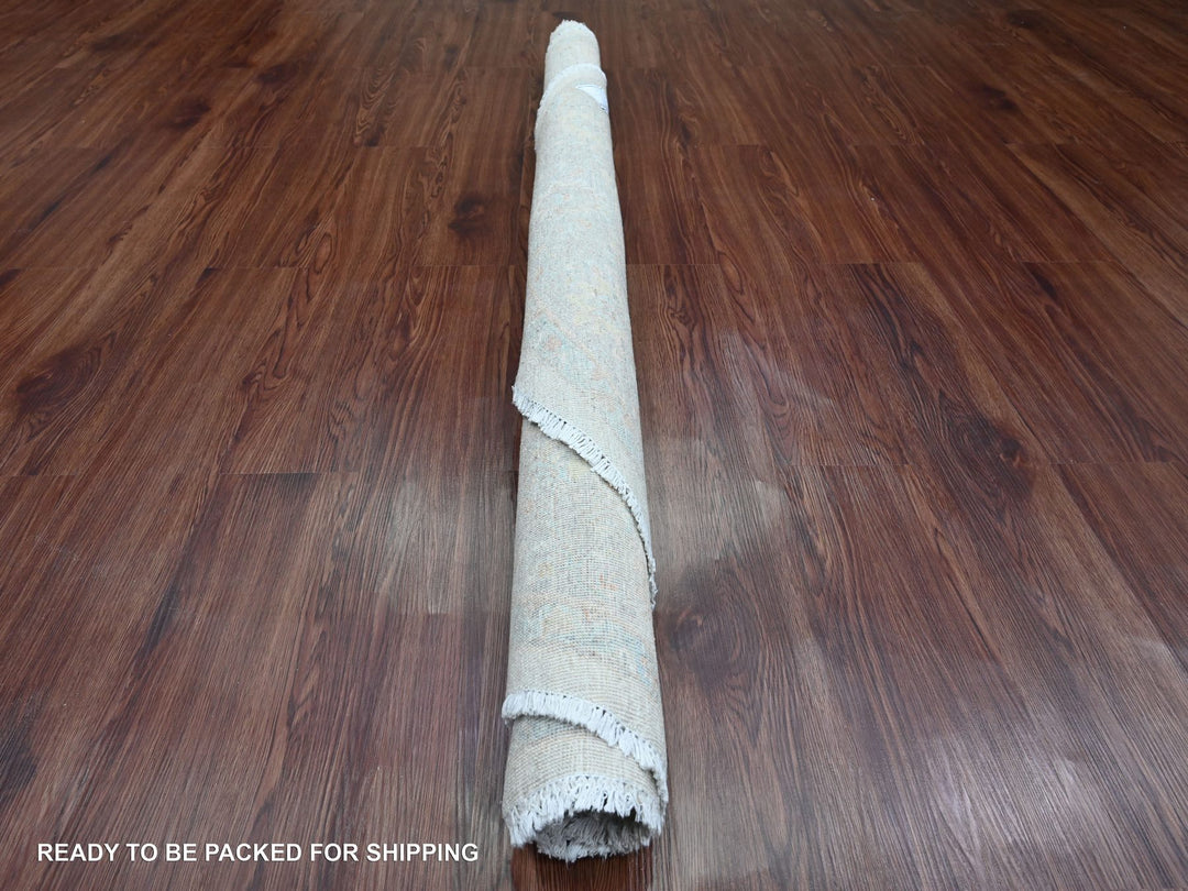 5'8" x 5'9" New Hand Knotted Ivory Wool Round Oriental Rug - MOA10289999