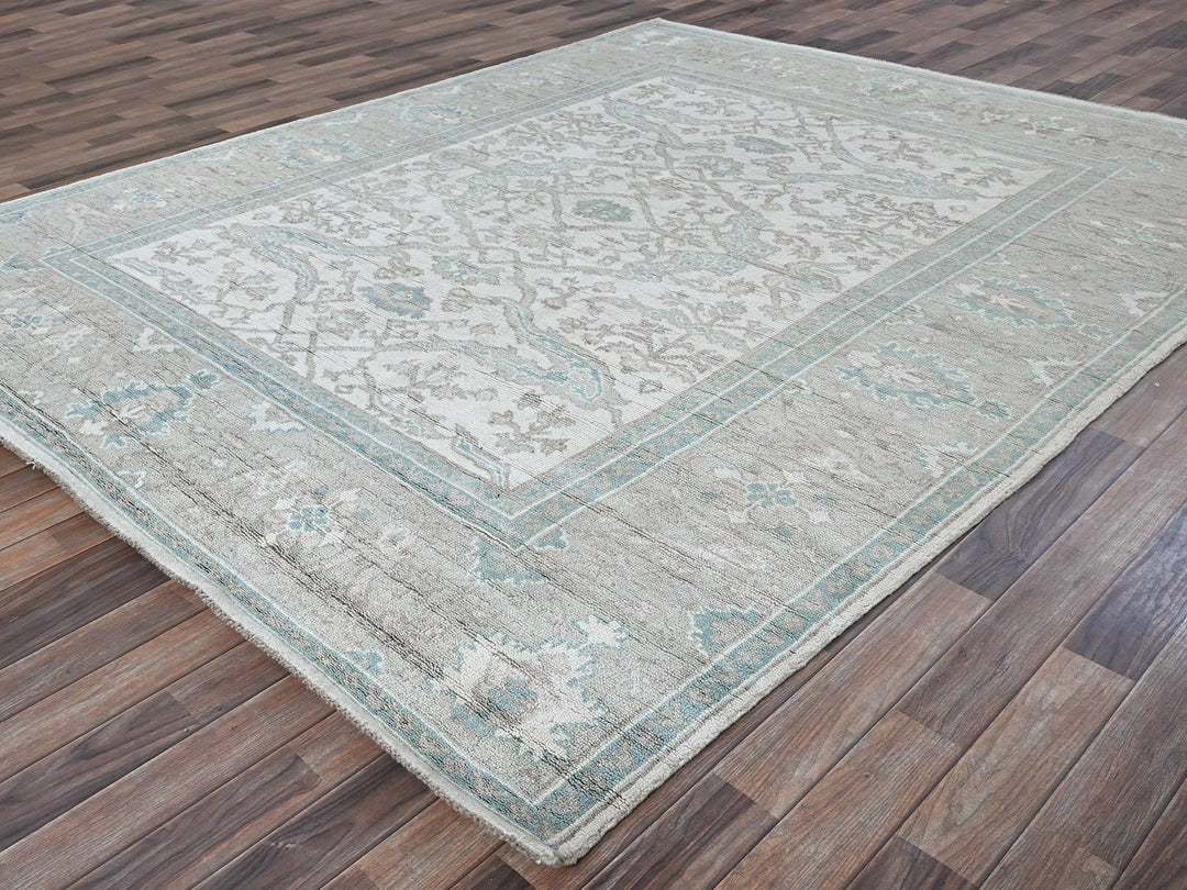 7'11" x 9'8" New Hand Knotted Ivory Wool Rectangle Oriental Rug - MOA102899