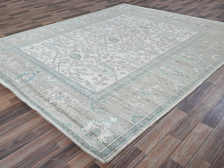 7'11" x 9'8" New Hand Knotted Ivory Wool Rectangle Oriental Rug - MOA102899