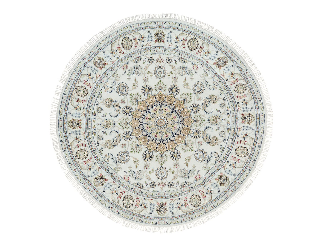 6'5" x 6'5" New Hand Knotted Ivory Wool Round Oriental Rug - MOA10290004
