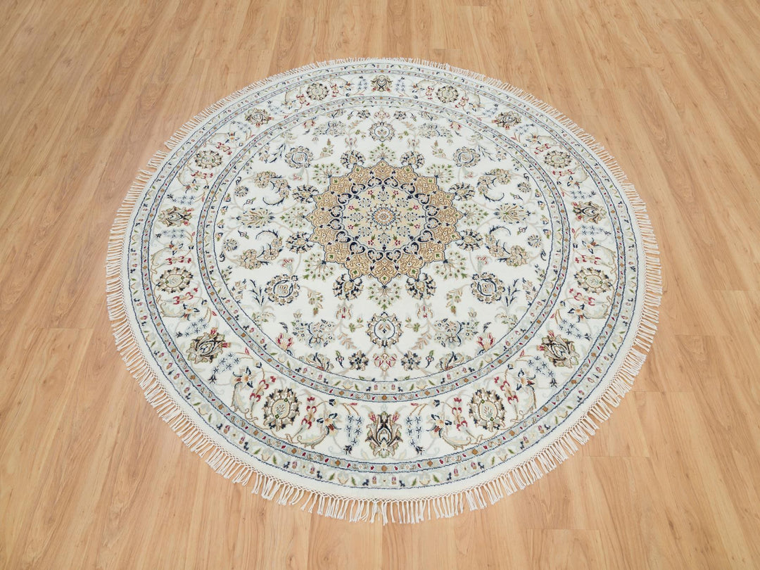 6'5" x 6'5" New Hand Knotted Ivory Wool Round Oriental Rug - MOA10290004