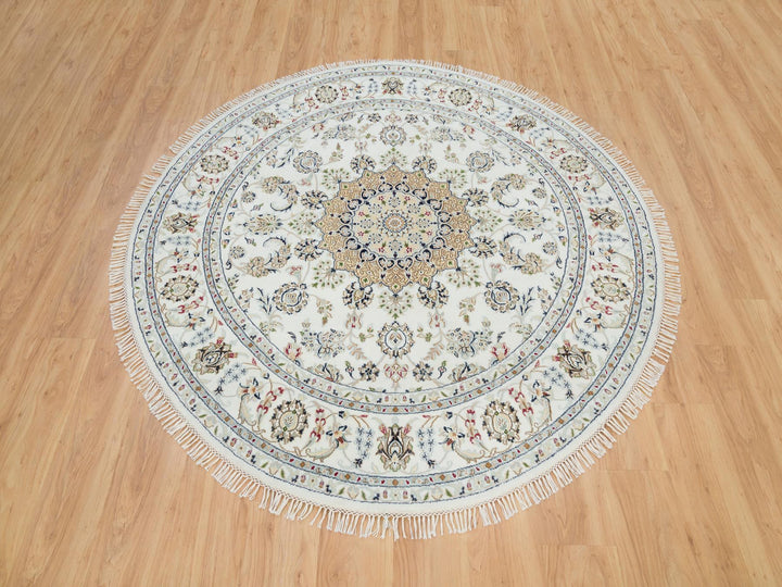 6'5" x 6'5" New Hand Knotted Ivory Wool Round Oriental Rug - MOA10290004