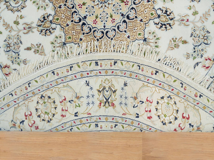 6'5" x 6'5" New Hand Knotted Ivory Wool Round Oriental Rug - MOA10290004