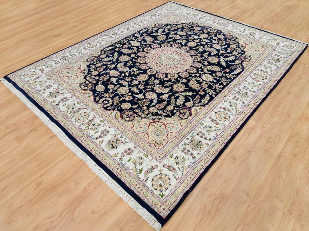 7'10" x 10'1" New Hand Knotted Blue Wool Rectangle Oriental Rug - MOA10290008