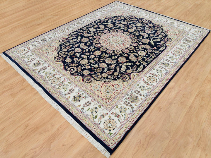 7'10" x 10'1" New Hand Knotted Blue Wool Rectangle Oriental Rug - MOA10290008