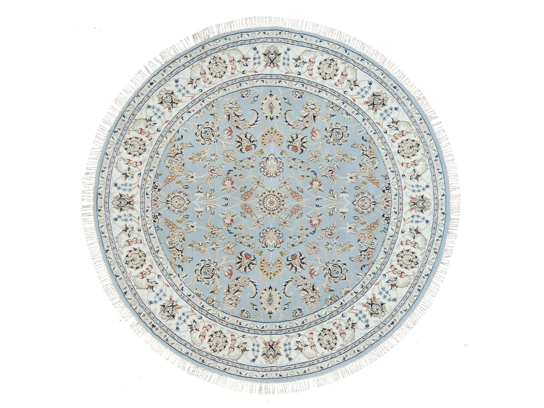 6'0" x 6'0" New Hand Knotted Blue Wool Round Oriental Rug - MOA10290017