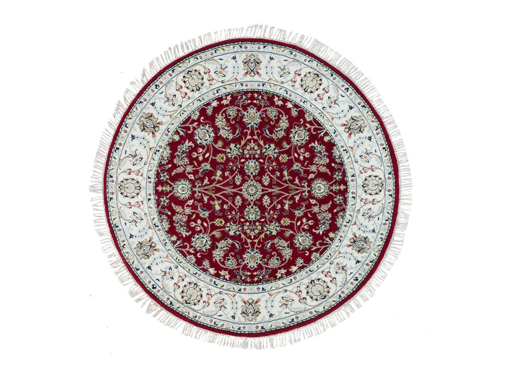 4'10" x 4'10" New Hand Knotted Red Wool Round Oriental Rug - MOA10290018