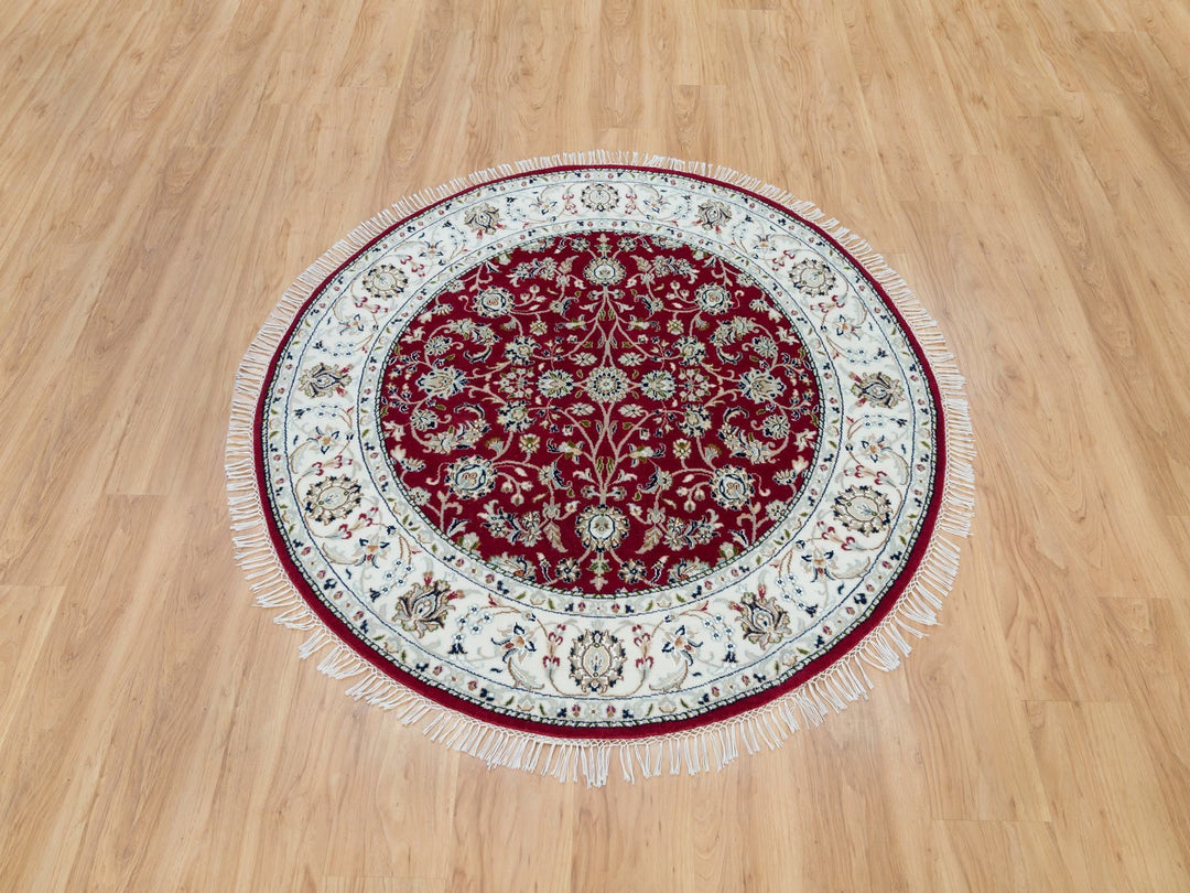 4'10" x 4'10" New Hand Knotted Red Wool Round Oriental Rug - MOA10290018