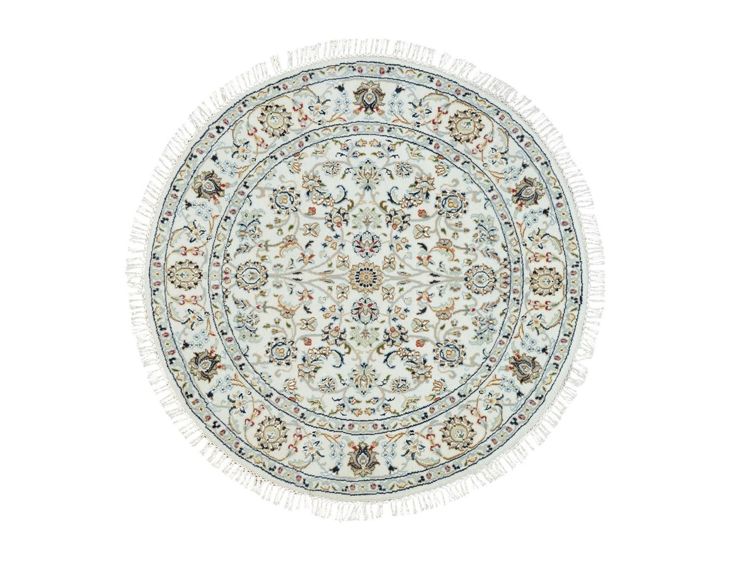 4'1" x 4'1" New Hand Knotted Ivory Wool Round Oriental Rug - MOA10290026