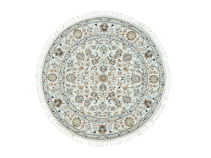 4'1" x 4'1" New Hand Knotted Ivory Wool Round Oriental Rug - MOA10290026