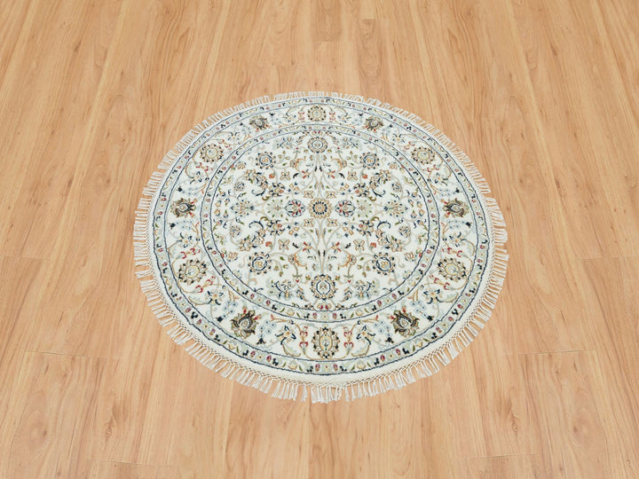 4'1" x 4'1" New Hand Knotted Ivory Wool Round Oriental Rug - MOA10290026