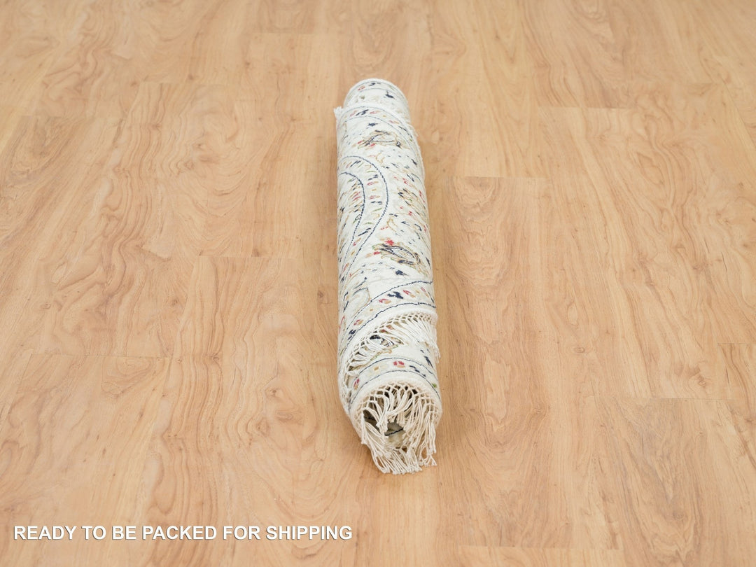 4'1" x 4'1" New Hand Knotted Ivory Wool Round Oriental Rug - MOA10290026