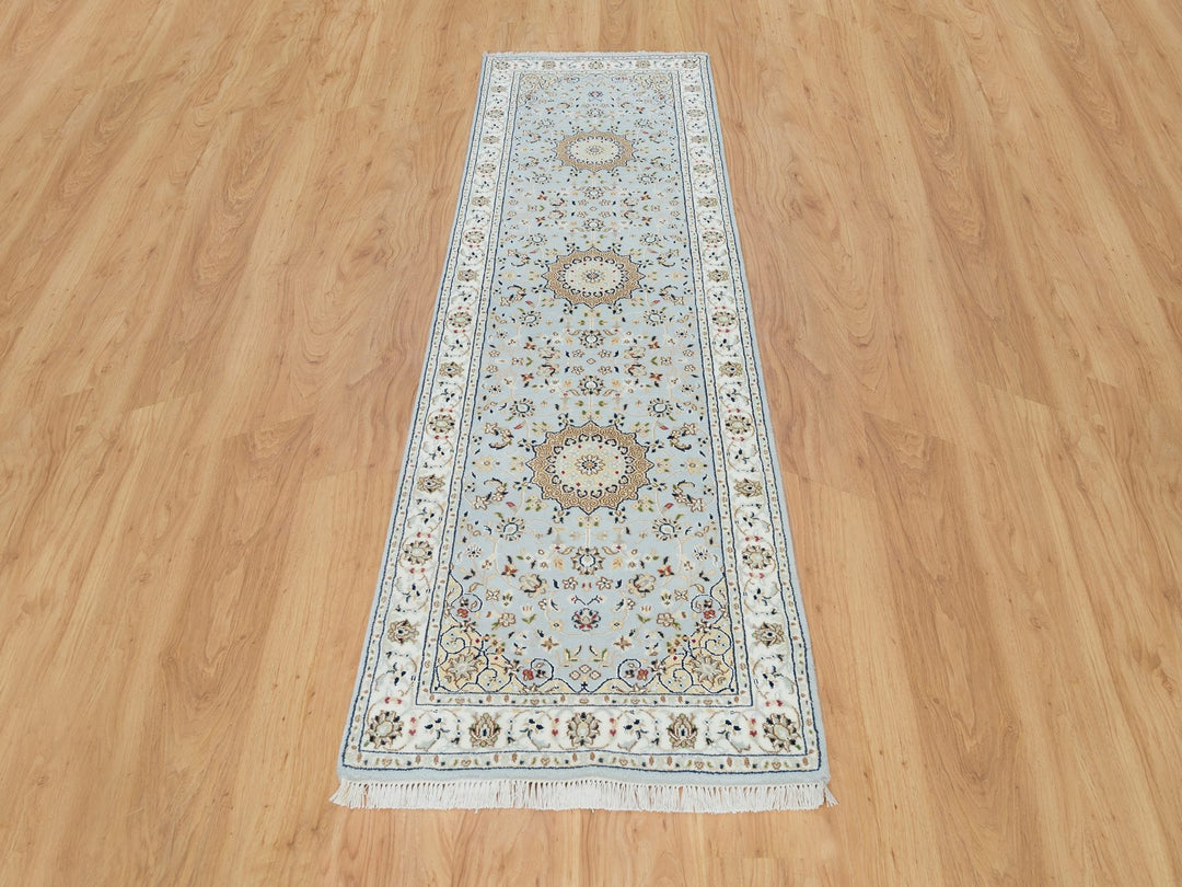 2'9" x 8'4" New Hand Knotted Blue Wool Runner Oriental Rug - MOA10290030