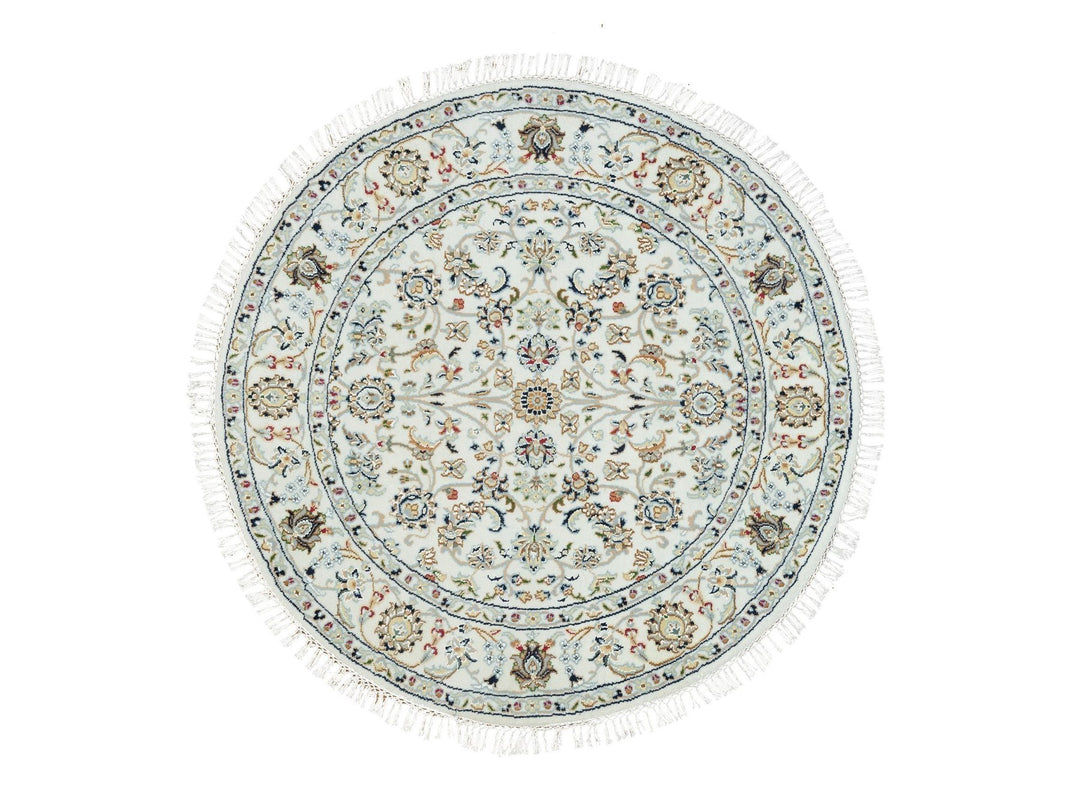 3'9" x 3'9" New Hand Knotted Ivory Wool Round Oriental Rug - MOA10290037
