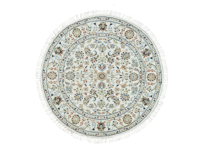 3'9" x 3'9" New Hand Knotted Ivory Wool Round Oriental Rug - MOA10290037