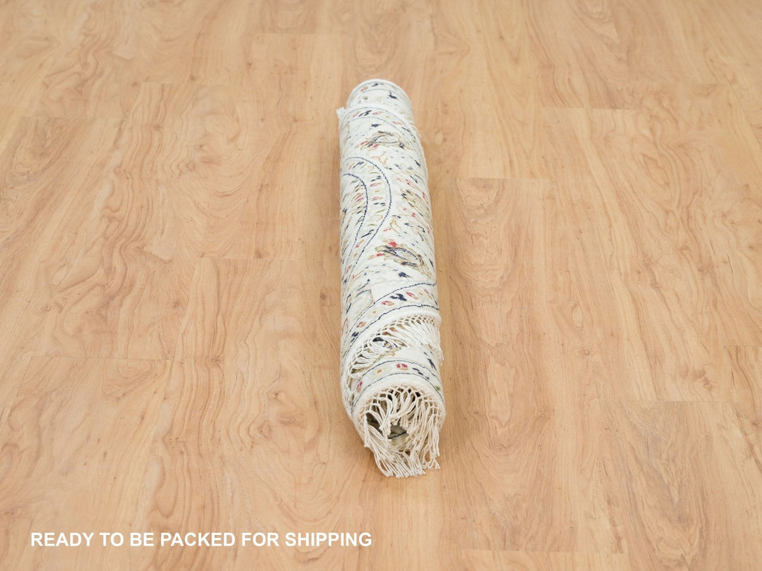 3'9" x 3'9" New Hand Knotted Ivory Wool Round Oriental Rug - MOA10290037