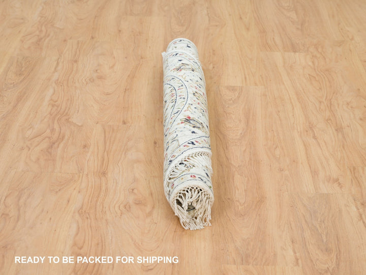 3'9" x 3'9" New Hand Knotted Ivory Wool Round Oriental Rug - MOA10290037