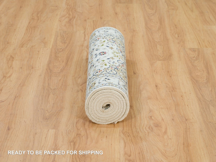 2'6" x 8'2" New Hand Knotted Ivory Wool Runner Oriental Rug - MOA10290040