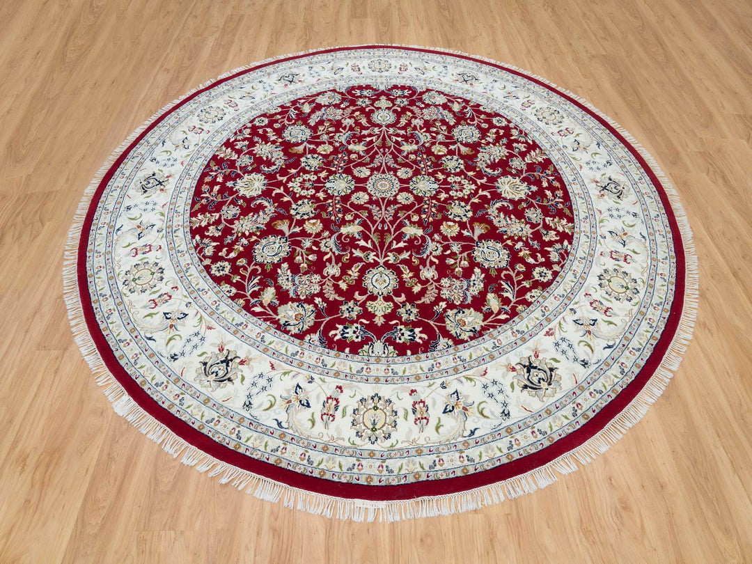 9'8" x 9'8" New Hand Knotted Red Wool Round Oriental Rug - MOA10290050