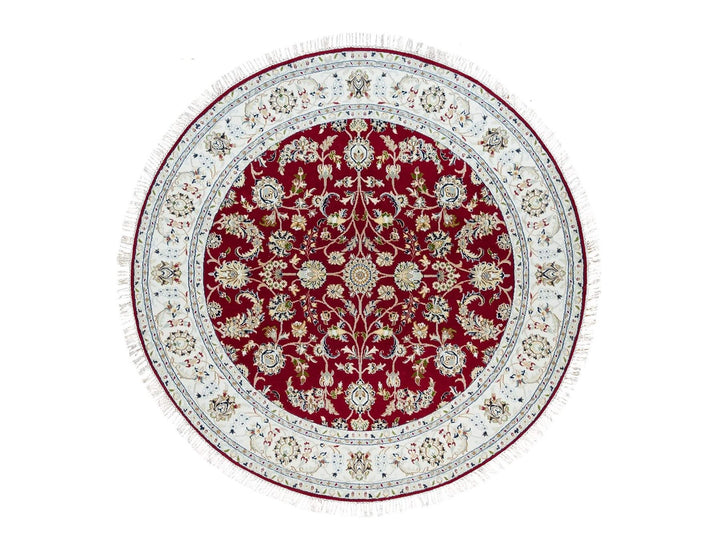 6'0" x 6'0" New Hand Knotted Red Wool Round Oriental Rug - MOA10290052