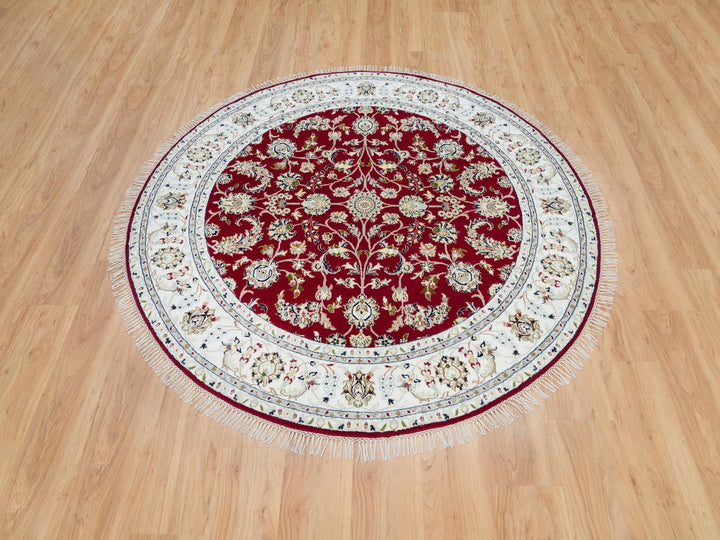 6'0" x 6'0" New Hand Knotted Red Wool Round Oriental Rug - MOA10290052