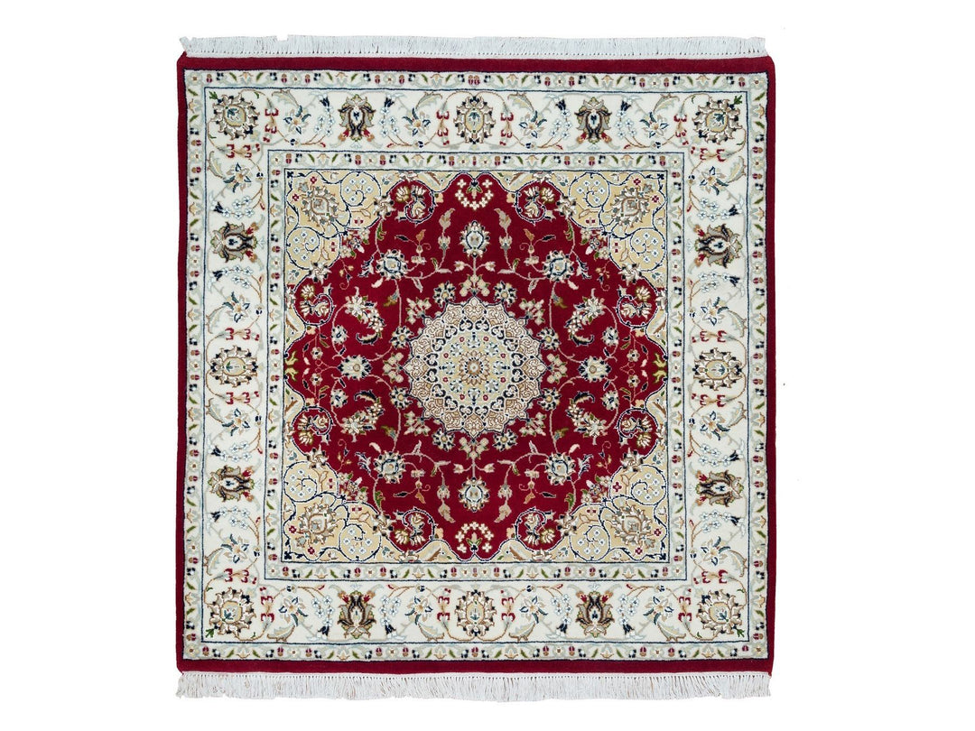 4'1" x 4'1" New Hand Knotted Red Wool Square Oriental Rug - MOA10290057