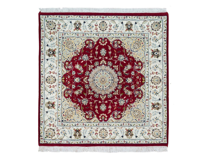 4'1" x 4'1" New Hand Knotted Red Wool Square Oriental Rug - MOA10290057