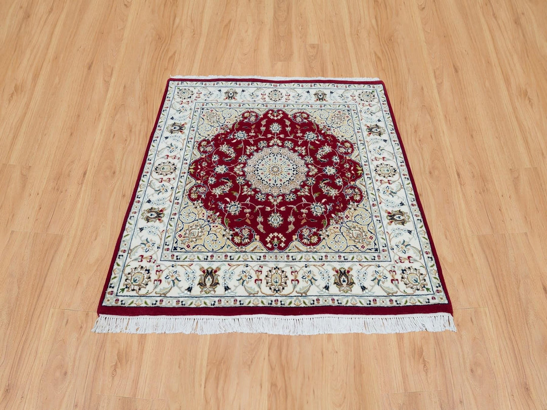 4'1" x 4'1" New Hand Knotted Red Wool Square Oriental Rug - MOA10290057