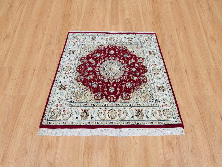 4'1" x 4'1" New Hand Knotted Red Wool Square Oriental Rug - MOA10290057